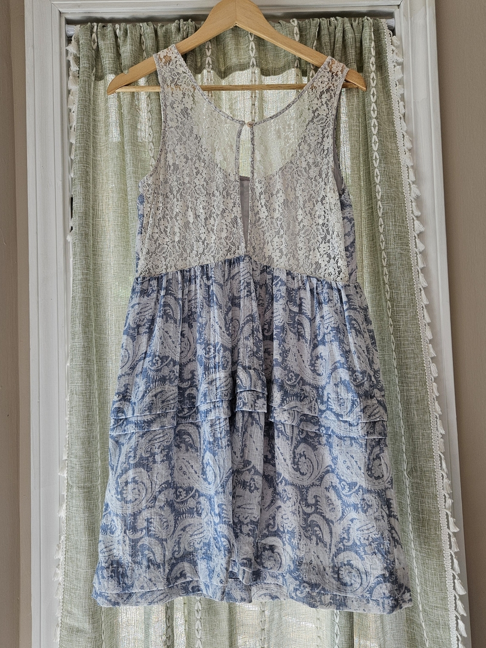 Meadow Rue Ivory Lace Trim Light Blue Top